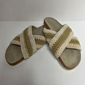 Beck Sondergaard Crochet Slide Sandals Cream Lt Olive Green Striped Boho Size 39